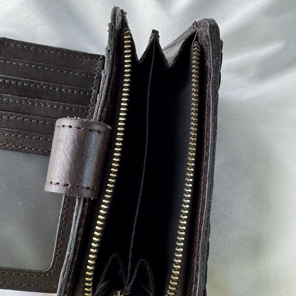 Patricia Nash Leather Womens Wallet Brown 5x3 Zipper & Snap Multi Compartment - Picture 8 of 8